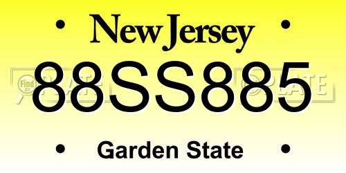88SS885 New Jersey License Plate