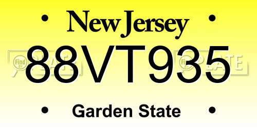 88VT935 New Jersey License Plate
