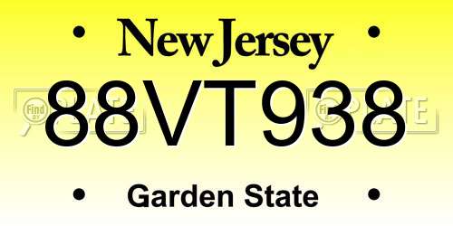 88VT938 New Jersey License Plate