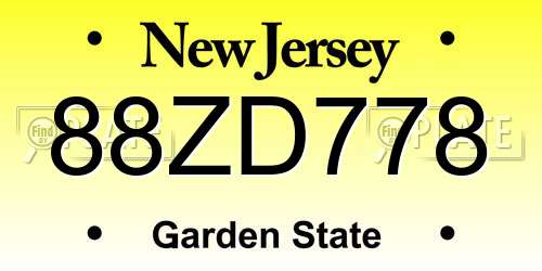 88ZD778 New Jersey License Plate