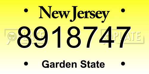 8918747 New Jersey License Plate