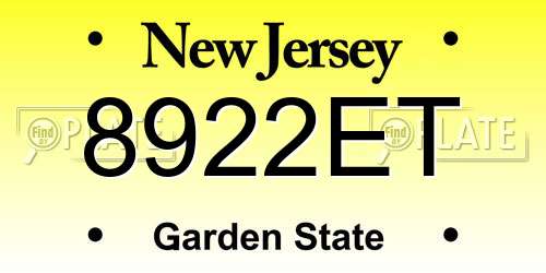 8922ET New Jersey License Plate