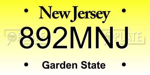 892MNJ New Jersey License Plate