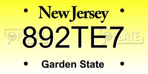 892TE7 New Jersey License Plate