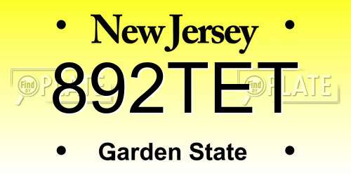 892TET New Jersey License Plate