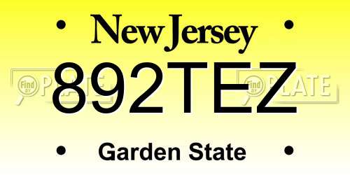 892TEZ New Jersey License Plate