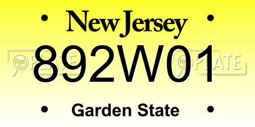 892W01 New Jersey License Plate