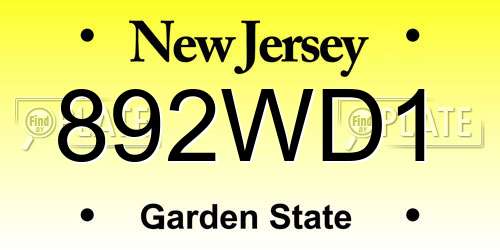 892WD1 New Jersey License Plate