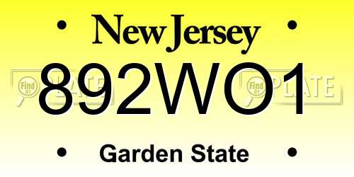 892WO1 New Jersey License Plate