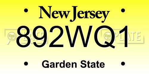 892WQ1 New Jersey License Plate