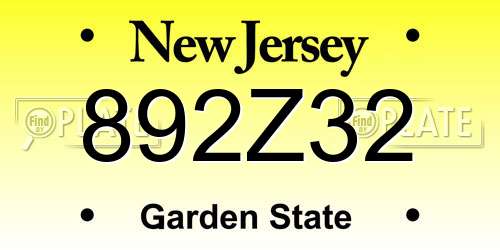 892Z32 New Jersey License Plate