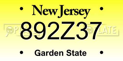 892Z37 New Jersey License Plate
