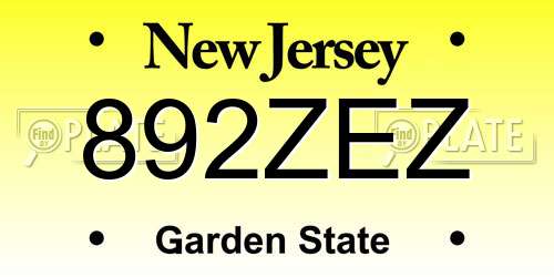 892ZEZ New Jersey License Plate