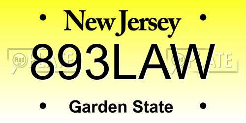 893LAW New Jersey License Plate