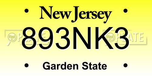 893NK3 New Jersey License Plate