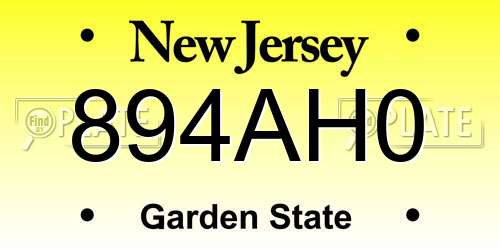 894AH0 New Jersey License Plate