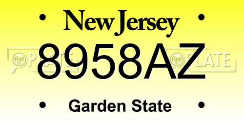 8958AZ New Jersey License Plate