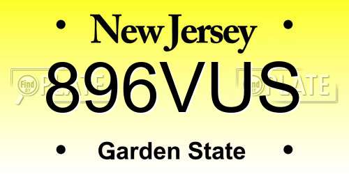 896VUS New Jersey License Plate