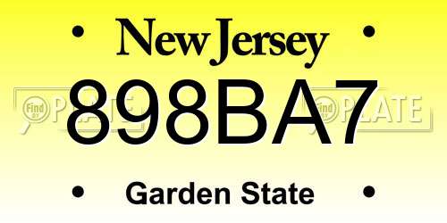 898BA7 New Jersey License Plate
