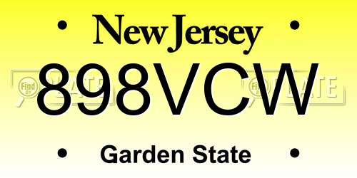 898VCW New Jersey License Plate