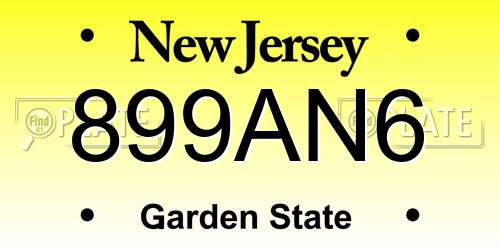 899AN6 New Jersey License Plate
