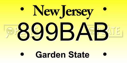 899BAB New Jersey License Plate