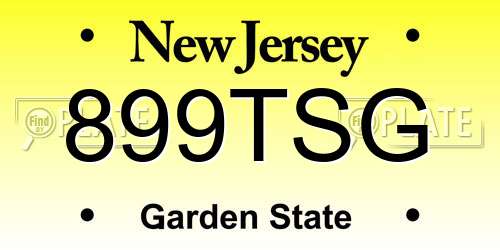 899TSG New Jersey License Plate