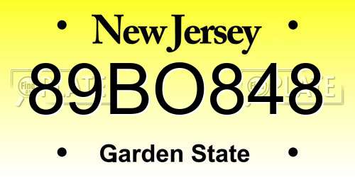 89BO848 New Jersey License Plate