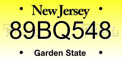 89BQ548 New Jersey License Plate