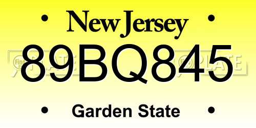 89BQ845 New Jersey License Plate