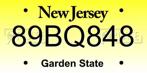 89BQ848 New Jersey License Plate