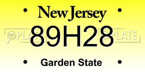 89H28 New Jersey License Plate