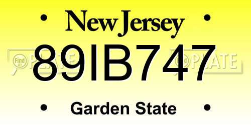 89IB747 New Jersey License Plate