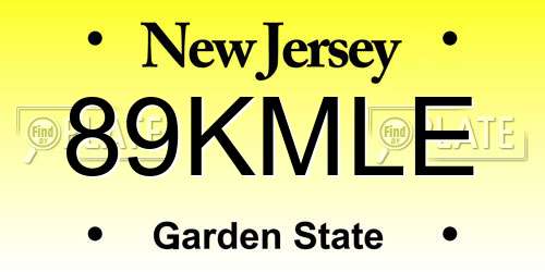 89KMLE New Jersey License Plate
