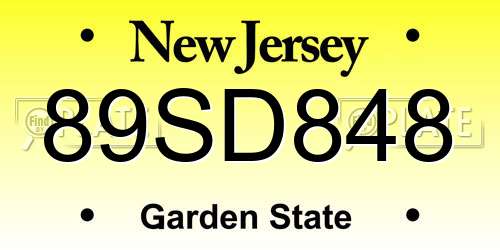 89SD848 New Jersey License Plate