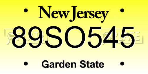 89SO545 New Jersey License Plate