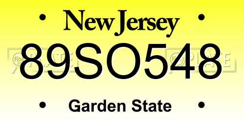 89SO548 New Jersey License Plate
