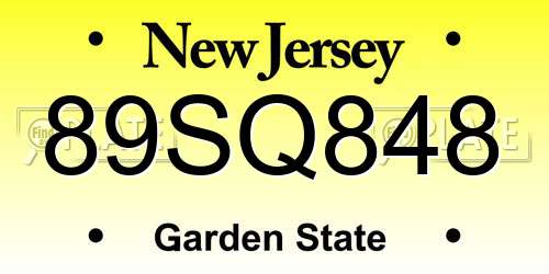 89SQ848 New Jersey License Plate