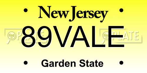 89VALE New Jersey License Plate