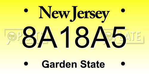 8A18A5 New Jersey License Plate