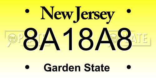 8A18A8 New Jersey License Plate