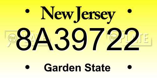 8A39722 New Jersey License Plate