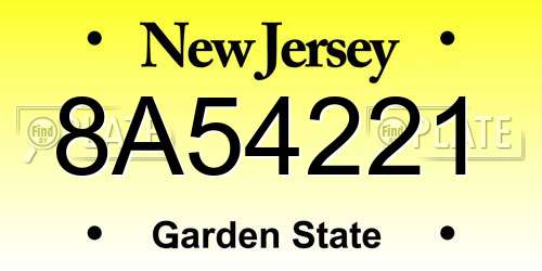 8A54221 New Jersey License Plate