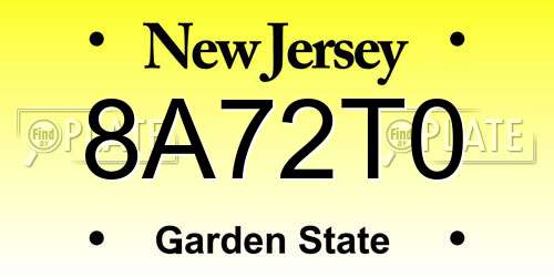 8A72T0 New Jersey License Plate