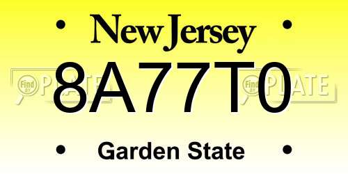 8A77T0 New Jersey License Plate