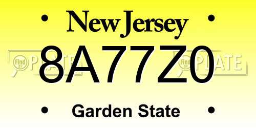 8A77Z0 New Jersey License Plate