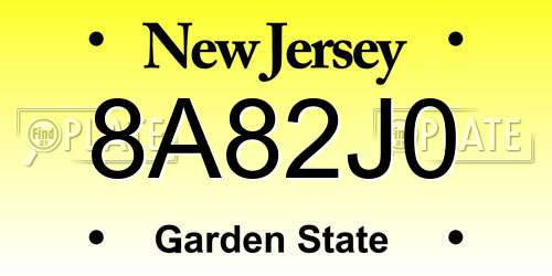 8A82J0 New Jersey License Plate