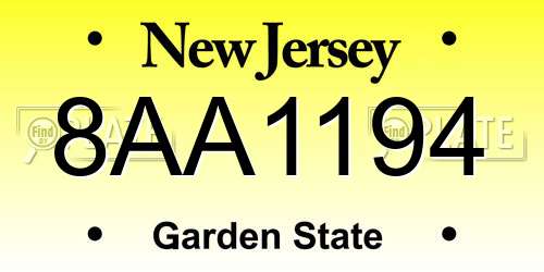 8AA1194 New Jersey License Plate