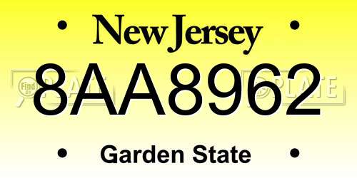 8AA8962 New Jersey License Plate