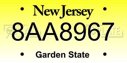 8AA8967 New Jersey License Plate